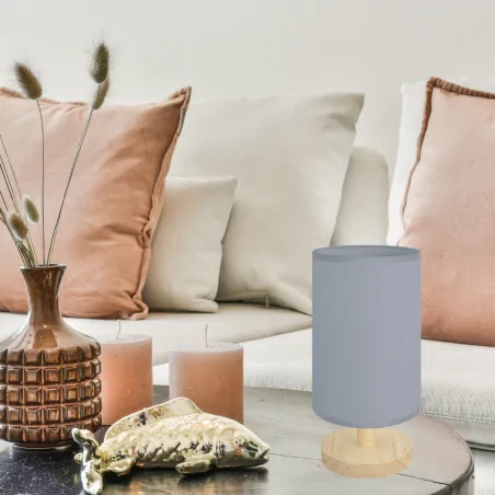 Lampki-nocne - lampka stołowa szara z drewnianą podstawą e14 bela ideus 