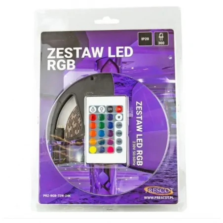Tasmy-led - taśma led z pilotem rgb 300led smd5050 12v 72w 5m ip20 prz-rgb-72w-24k prescot 