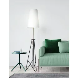 Oswietlenie - taflo lampa podłogowa czarno złota 1x60w e27 abażur biały candellux 