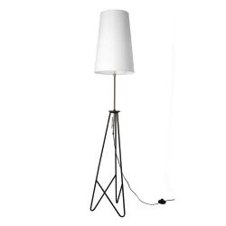 Oswietlenie - taflo lampa podłogowa czarno złota 1x60w e27 abażur biały candellux