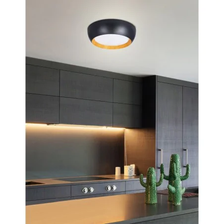 Oswietlenie - abruzzo lampa sufitowa plafon czarno drewniany 24w led 40x32 cm klosz biały candellux 