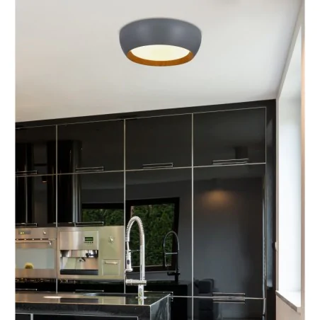 Oswietlenie - abruzzo lampa sufitowa plafon szaro drewniany 24w led 40x32 cm klosz biały candellux 