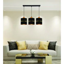 Oswietlenie - assam lampa wisząca czarny+złoty 3x60w e27 abażur czarny+złoty pasek candellux 