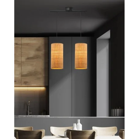 Oswietlenie - fleri lampa wisząca czarny 2x60 e27 abażur 12x25 beżowy ratan candellux 