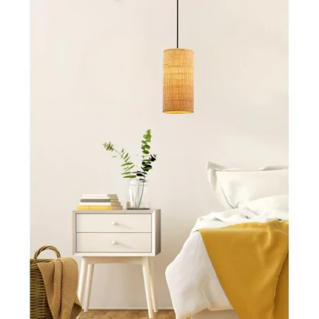 Oswietlenie - fleri lampa wisząca czarny 1x60 e27 abażur 12x25 beżowy ratan candellux 