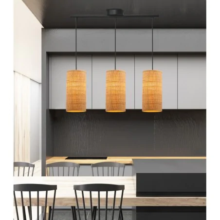 Oswietlenie - fleri lampa wisząca czarny 3x60 e27 abażur 12x25 beżowy ratan candellux 