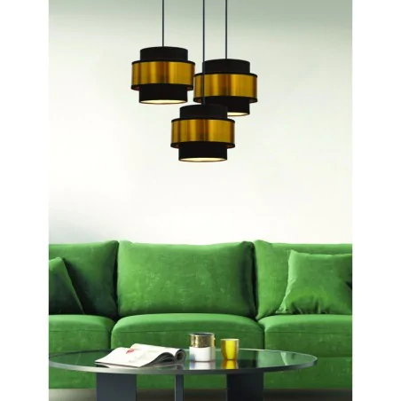 Oswietlenie - prestige lampa wisząca czarny talerz 3x40w e27 abażur czarny+złoty candellux 