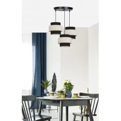 Oswietlenie - benta lampa wisząca czarny talerz 3x40w e27 abażur czarny+kremowy candellux 