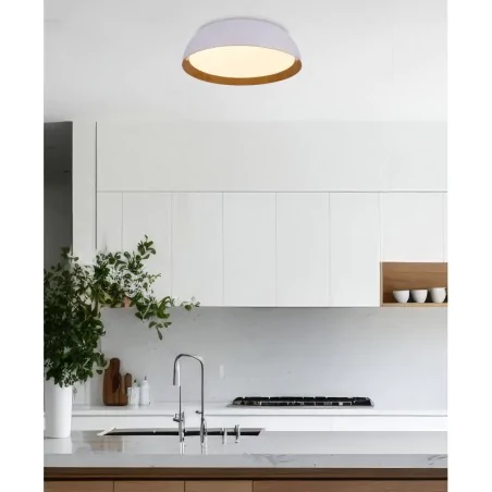 Oswietlenie - calabria lampa sufitowa plafon biało drewniany 24w led 40x32 cm klosz biały candellux 