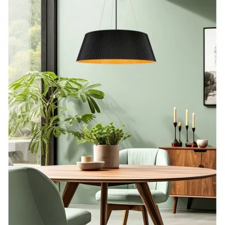 Oswietlenie - umbria lampa wisząca czarno drewniana 1x24w led klosz biały candellux 