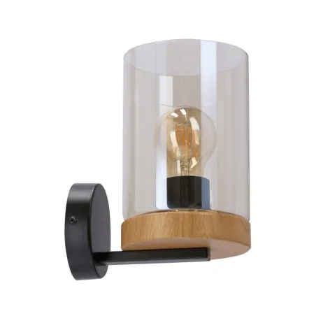 Kinkiety-do-salonu - wels lampa kinkiet czarny+drewniany 1x40 e27 klosz dymiony candellux 