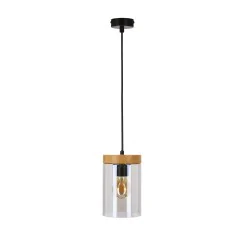 Lampy-sufitowe - wels lampa wisząca czarny+drewniany 1x40 e27 klosz dymiony candellux