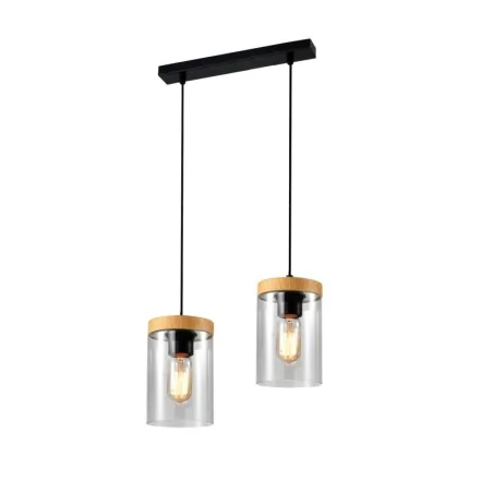 Oswietlenie-sufitowe - wels lampa wisząca czarny+drewniany 2x40 e27 klosz dymiony candellux 