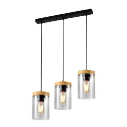 Oswietlenie-sufitowe - wels lampa wisząca czarny+drewniany 3x40 e27 klosz dymiony candellux
