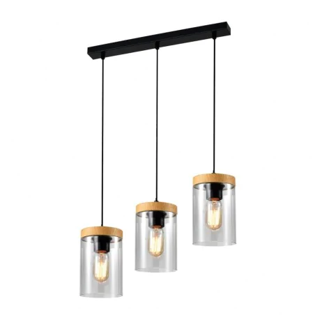 Oswietlenie-sufitowe - wels lampa wisząca czarny+drewniany 3x40 e27 klosz dymiony candellux 
