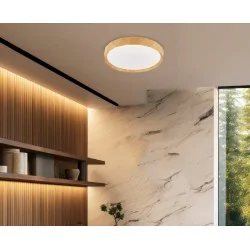 Oswietlenie - cadix lampa sufitowa plafon biały+drewniany 24w led 38,5 cm klosz biały candellux 