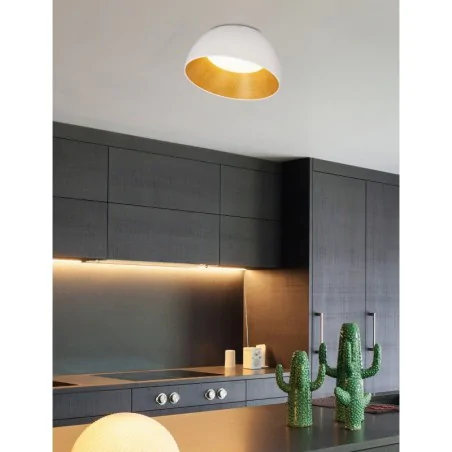 Oswietlenie - trento lampa sufitowa plafon biało drewniany 18w led 35 cm klosz biały candellux 