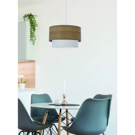 Oswietlenie - ruben lampa wisząca biały 1x60 e27 abażur orzechowy+biały candellux 