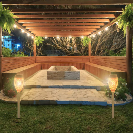 Lampy-solarne - lampka solarna wbijana pochodnia z efektem płomieni 50cm bambus 3658 lvt 