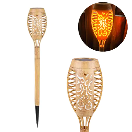 Lampy-solarne - lampka solarna wbijana pochodnia z efektem płomieni 50cm bambus 3658 lvt 