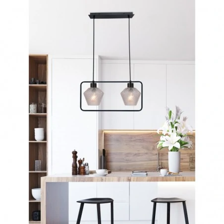 Oswietlenie - niko lampa wisząca czarny 2x40w e27 klosz bezbarwny karbowany candellux 