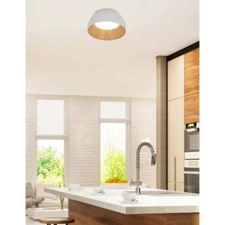 Oswietlenie - liguria lampa sufitowa plafon biało drewniany 18w led 35 cm klosz biały candellux 