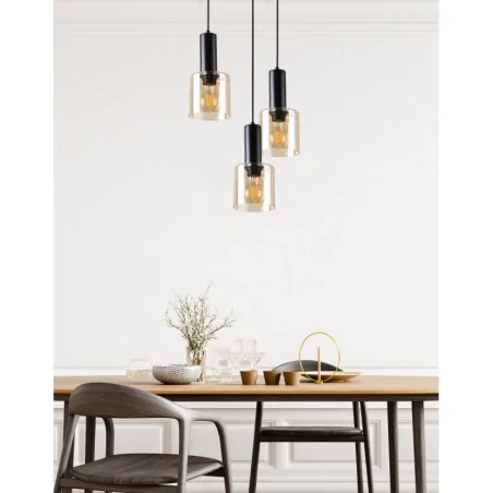 Oswietlenie - isar lampa wisząca talerz czarny 3x40 e27 klosz bursztynowy candellux 