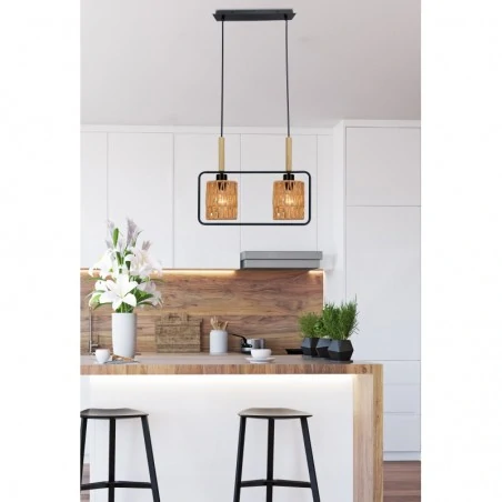 Oswietlenie - crown lampa wisząca czarny 2x40w e27 abażur beżowy candellux 