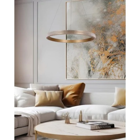 Oswietlenie - hashim lampa wisząca 60cm złoty 34w led kryształki bezbarwne candellux 