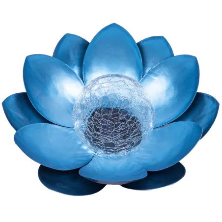 Ozdobne-oswietlenie-do-ogrodu - lampa solarna led kwiat lotosu niebieski z ciepłym światłem sunari foreverlight 