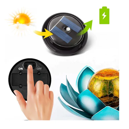 Ozdobne-oswietlenie-do-ogrodu - lampa solarna led kwiat lotosu niebieski z ciepłym światłem sunari foreverlight 