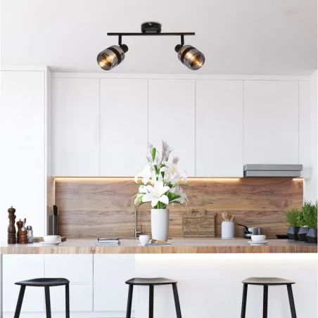 Lampy-sufitowe - lampa sufitowa listwa podwójna czarna z dymionymi kloszami yuki 92-13422 candellux 