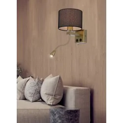Oswietlenie - polo lampa kinkiet złoty 1x40w e27 + 2w led abażur okrągły czarny candellux 