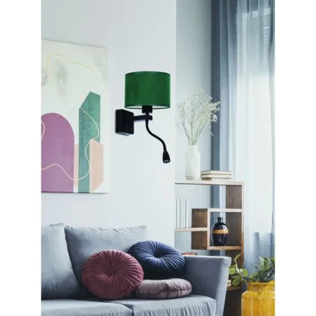 Oswietlenie - polo lampa kinkiet czarny 1x40w e27+2w led abażur butelkowa zieleń candellux 