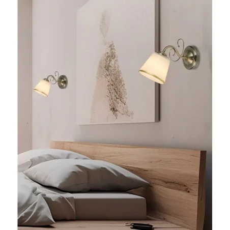 Kinkiety-do-salonu - losanna lampa kinkiet patynowy 1x40w e14 klosz biały z obwódką candellux 