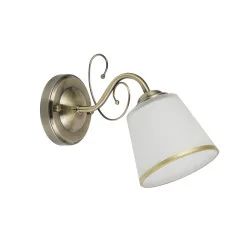 Kinkiety-do-salonu - losanna lampa kinkiet patynowy 1x40w e14 klosz biały z obwódką candellux