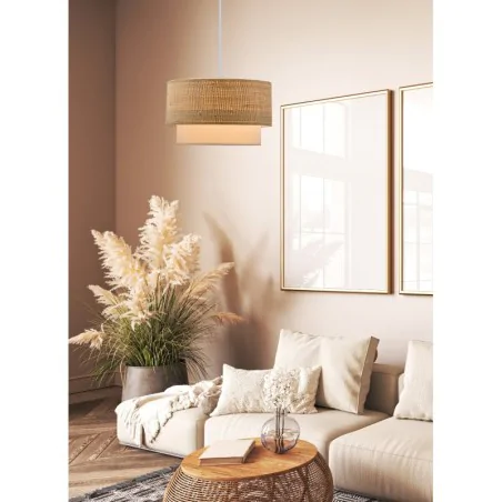 Oswietlenie - ritana lampa wisząca biały 1x60 e27 abażur beżowy+biały candellux 