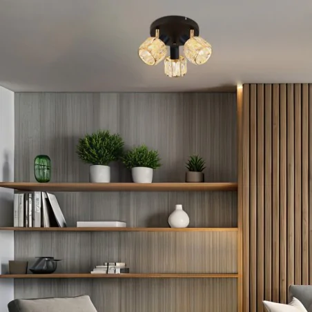 Oswietlenie-sufitowe - lampa sufitowa plafon czarny z kryształowym kloszami glamour dubai 98-30214 candellux 