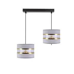 Oswietlenie - pandy lampa wisząca czarny 2x40w e27 abażur szary+złoty candellux
