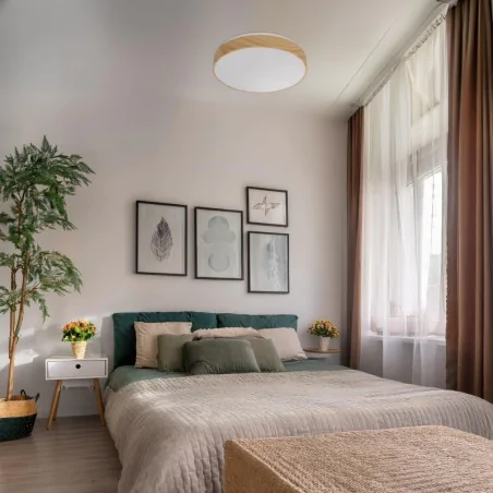 Plafony - figaro lampa sufitowa plafon drewniany z pilotem 24w led candellux 