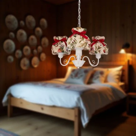 Lampy-sufitowe - lampa wisząca sufitowa żyrandol na 3 żarówki biały z kwiatowym abażurem rozano 33-36902 candelux candellux 
