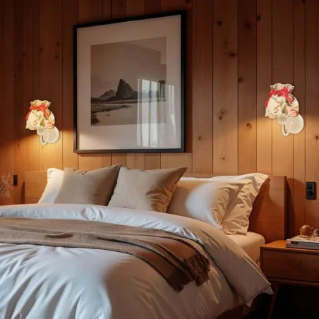 Kinkiety-do-salonu - kinkiet ścienny biały na żarówkę e27 abażur z kwiatowym motywem rozano 21-39378 candellux 