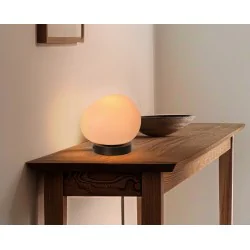 Lampki-nocne - lampka nocna czarna z białym kulistym kloszem na żarówkę e27 stones 41-35219 candellux 