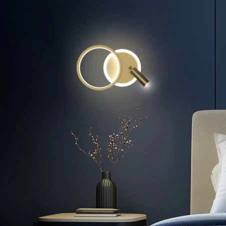 Kinkiety-do-salonu - kinkiet ścienny złoty koło 18w led 3000k klosz biały candellux 