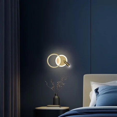 Kinkiety-do-salonu - kinkiet ścienny złoty koło 18w led 3000k klosz biały candellux 