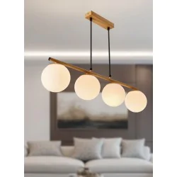 Lampy-sufitowe - lampa wisząca drewniana kule na listwie 4xe14 klosz biały carrine 34-37442 candellux 