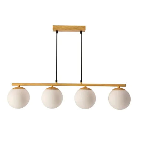 Lampy-sufitowe - lampa wisząca drewniana kule na listwie 4xe14 klosz biały carrine 34-37442 candellux 