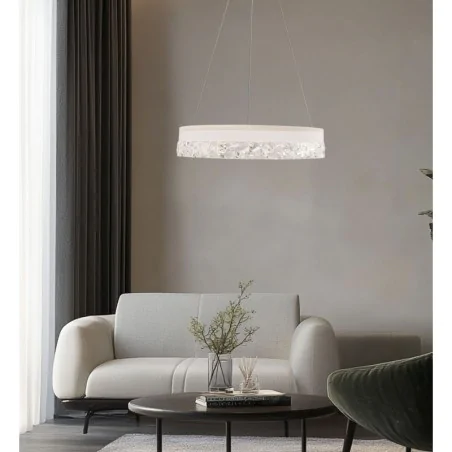 Lampy-sufitowe - lampa wisząca sufitowa żyrandol biały led z kryształkami 32w ciepłe światło frozi 31-35547 candellux 