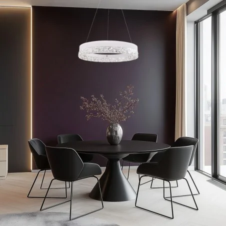 Lampy-sufitowe - lampa wisząca sufitowa żyrandol biały led z kryształkami 32w ciepłe światło frozi 31-35547 candellux 