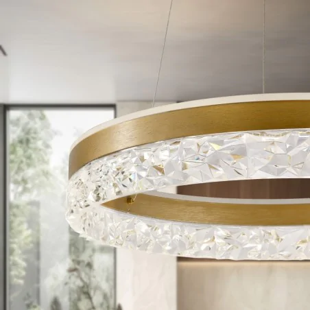 Lampy-sufitowe - lampa wisząca złoty okrąg z kryształkami nad stół 32w 3000k led 31-35554 frozi candellux 